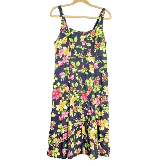 NWT Old Navy Linen Rayon Midi Dress L Petite Boho Cottage‎ Coastal Prairie - Picture 2 of 16